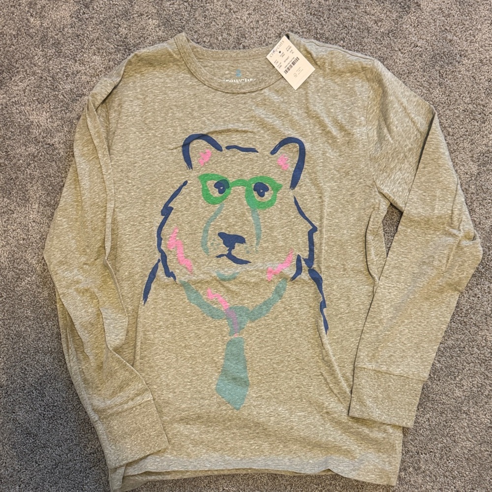 Crewcuts boys sz12-14 (XL) Long Sleeve Bear Tee - Gray NWT
